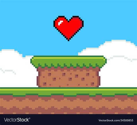 Pixel art game scene with grass platform stands Vector Image