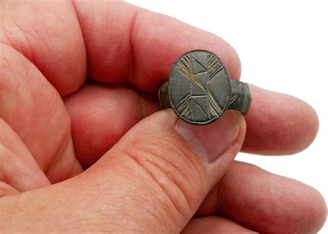 medieval ring  geometric cross design antiquities  objects eclectic