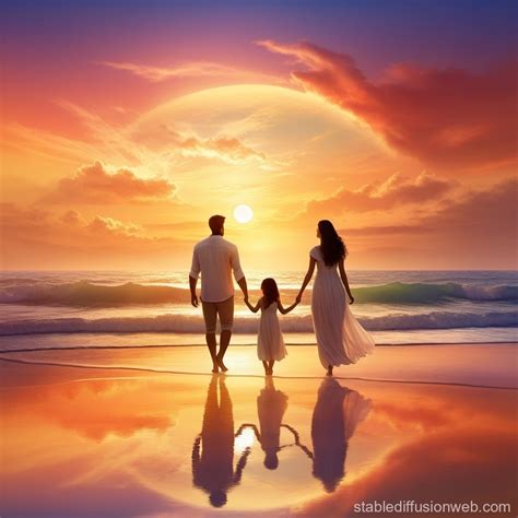 family sunset bonding  beach stable diffusion