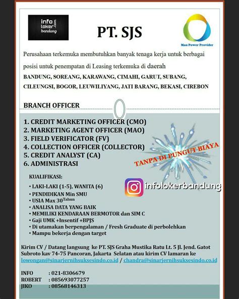 lowongan kerja pt sinar jernih suksesindo juni  info loker