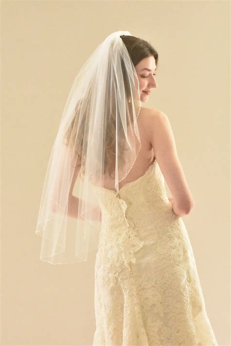 Simple Beaded Edge Hip Veil | WeddingVeil.com