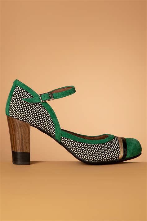 Nemonic Tessy Suede Mary Jane Pumps in Green and Black | Shop at Topvintage