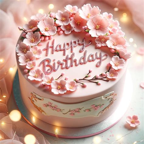 premium photo pastel pink cherry blossom birthday cake