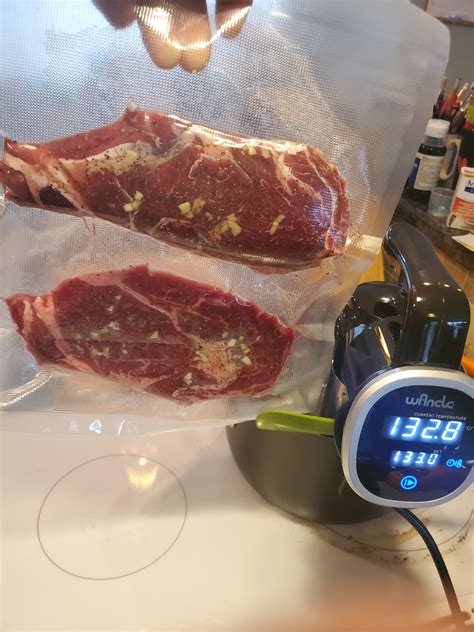 First Sous Vide Ever. 1" Ribeyes from butcherbox (thawed overnight in