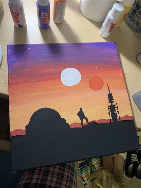 Star Wars Binary Sunset | Star wars art painting, Star wars art drawings, Star wars painting