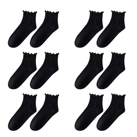 LMTODLFG Ankle Socks Women 6 Pairs Womens Socks Ruffle Turn Casual