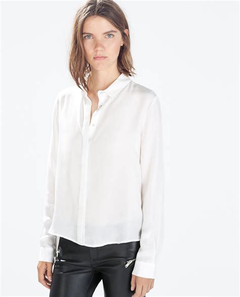 Image 1 of SILK BLOUSEN WITH SHIRT COLLAR from Zara | White shirts