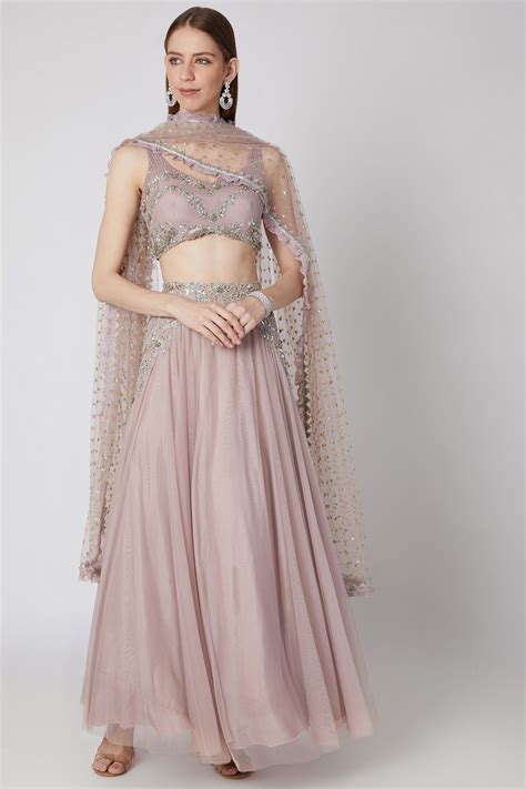Lilac Nude Embroidered Lehenga Set by Izzumi Mehta at Pernia's Pop Up
