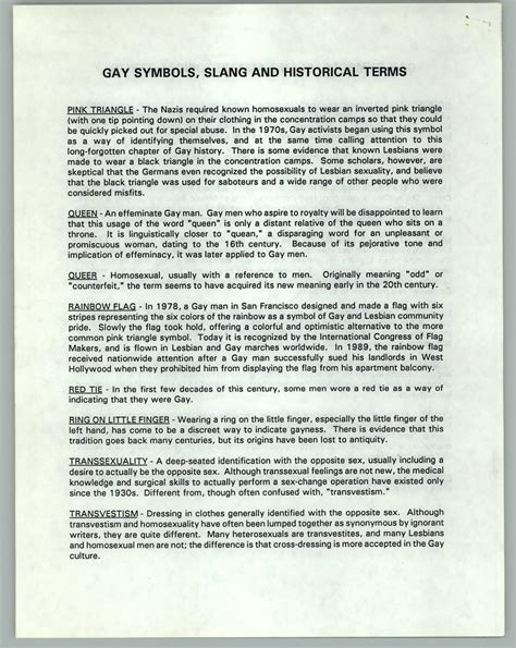 [Informational Document: Gay Symbols, Slang and Historical Terms