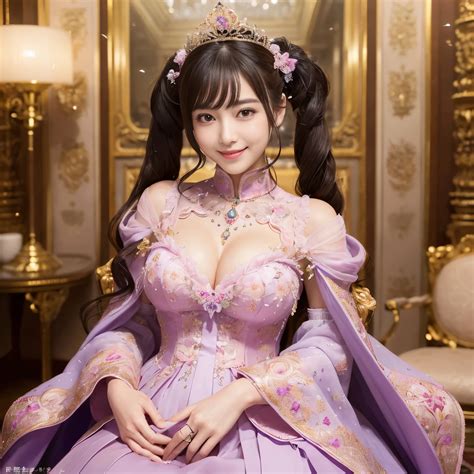 A close up of a woman in a purple dress sitting on a chair - SeaArt AI