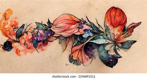 Tattoo Design Watercolor Flowers Illustration Design Stock Illustration ...