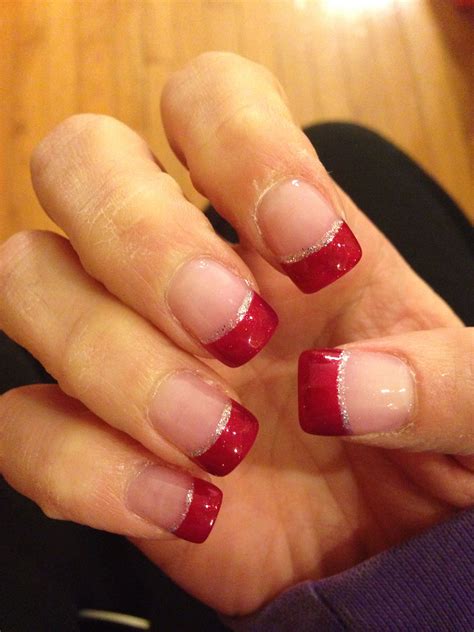 French Manicure With Red Glitter Tips