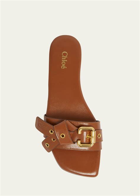 Chloe Mae Leather Buckle Flat Slide Sandals - Bergdorf Goodman