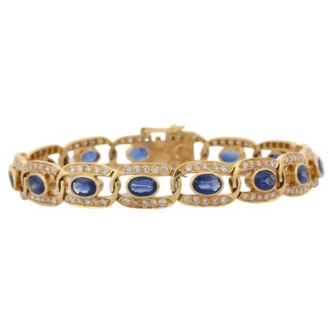 18K Yellow Gold Octagon Cut Blue Sapphire Bracelet For Sale at 1stDibs