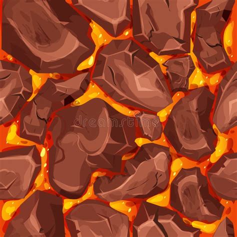 Lava, Magma with Stones in Cartoon Style Seamless Pattern Background ...