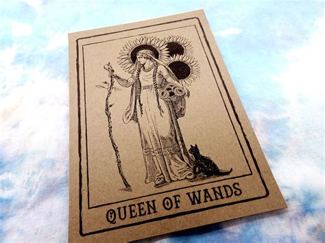 queen  wands tarot card art print etsy