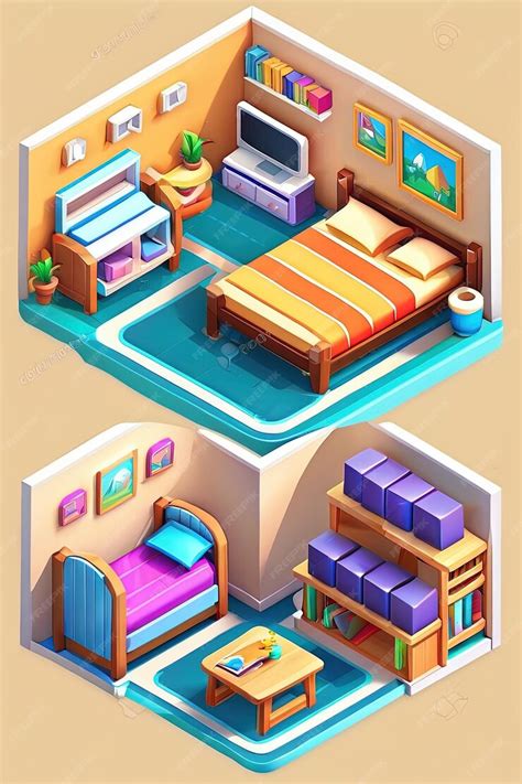 Premium AI Image | a cartoon of a bedroom with a bed, dresser, and a ...
