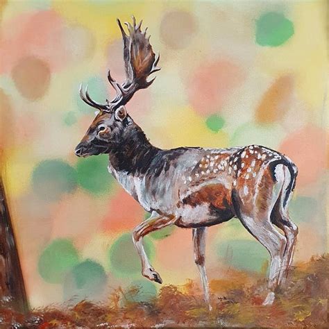 Fall European fallow deer Painting by Vít Joachymstál | Saatchi Art