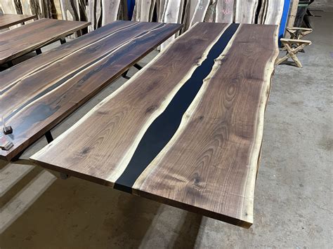 Live Edge Walnut Dining Table with Black Epoxy River - Anglewood Furniture