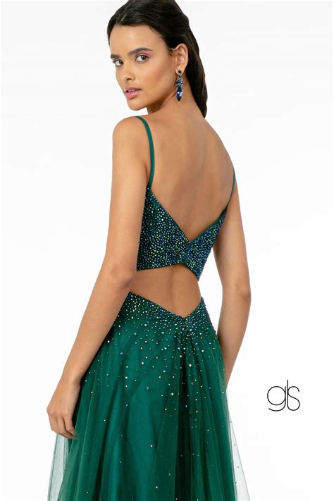 Champagne Illusion Deep V-Neck Mesh Long Prom Dress - Formal Dresses