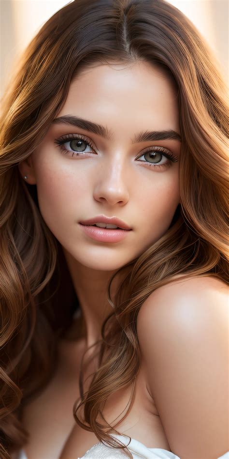 A woman with long brown hair and a white dress posing for a picture ...