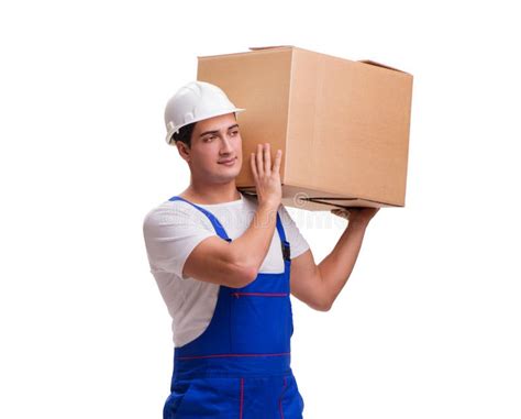 man  boxes isolated  white stock photo image  package