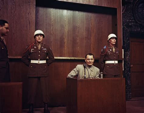 Hermann Göring sits in the dock at the Nuremberg trial, 1946. : r