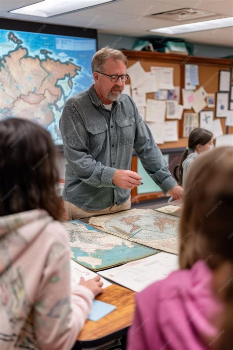 Premium Photo | History Teacher Engaging Students with Maps and
