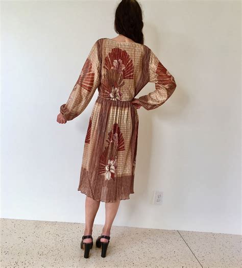 Vintage 70s Party Dress Women M 6 1970s Gold Cocktail Chiffon Boho