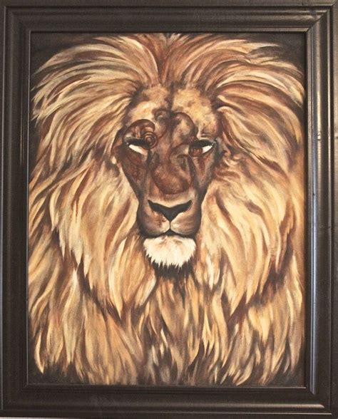 Original Wildlife Oil Painting, African Lion, Stretched Canvas, framed ...