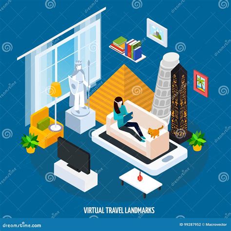 Virtual Travel Landmarks Museum Isometric Concept Stock Vector