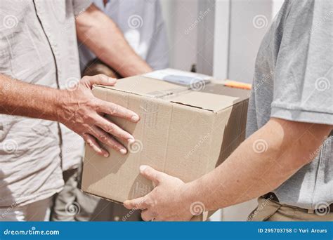 delivered safely direct   hands  unrecognizable male courier