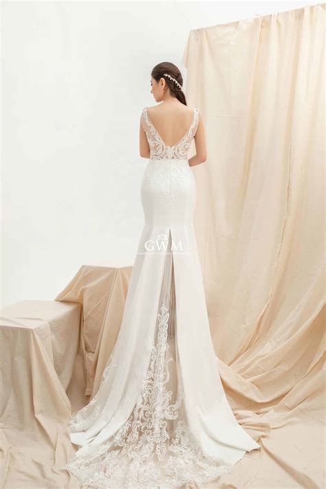 Illusion Laces Low Back Fit And Flare Wedding Dress - GWM1833