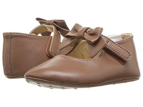 Janie and Jack Faux Leather Bow Ballet (Infant) (Brown) Girl's Shoes | Slippers.com - Shop Comfy