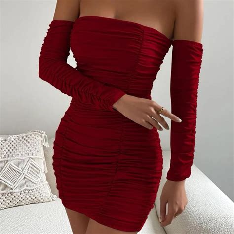 Red Ruched Dress - Shein Never worn before, no... - Depop