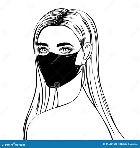 Woman in a Black Medical Mask Stock Vector - Illustration of infection ...