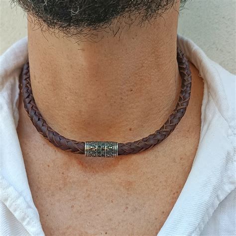 Leather Necklace for Urban Men, Mens Leather Jewelry, Choker With ...