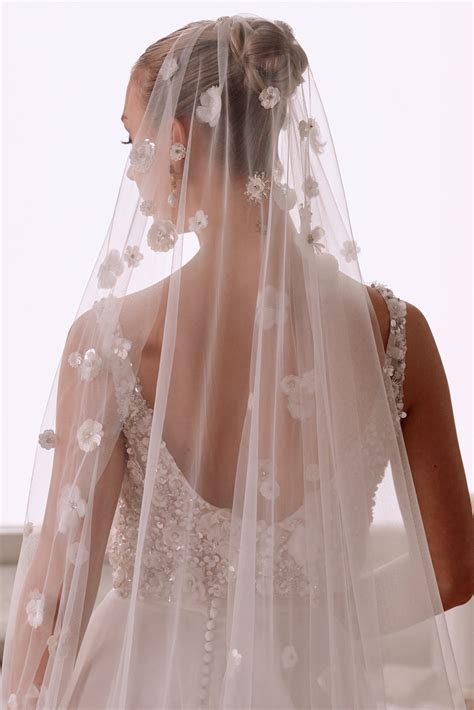 Unique Cathedral Veil with 3D Floral Accents — Anna Campbell
