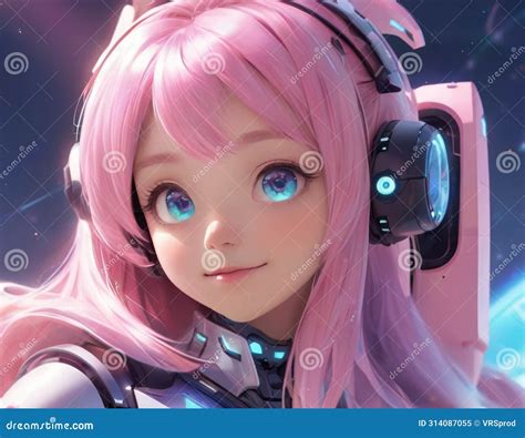 Anime Space Girl with Futuristic Headset Stock Image - Image of shiny