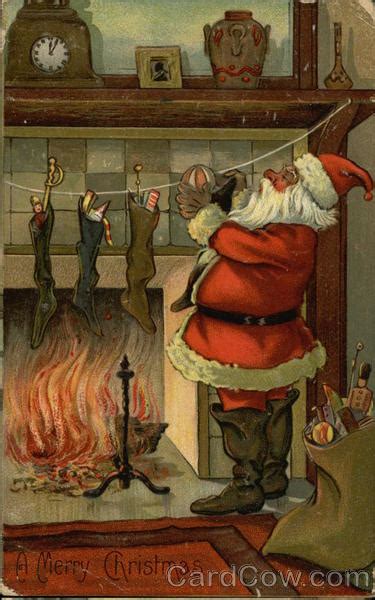 Santa Putting Presents in Stockings Santa Claus