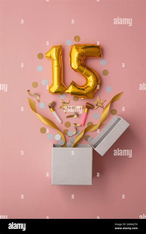 Number 15 birthday balloon celebration gift box lay flat explosion ...