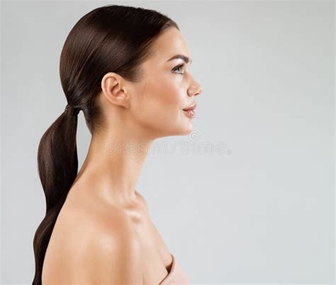 Beauty Model Perfect Face Profile. Brunette Woman with Healthy Smooth ...
