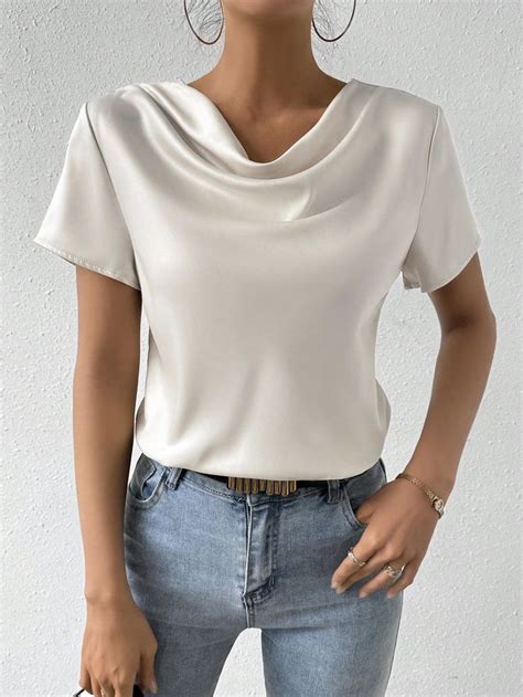 cowl neck short sleeve blouse cowl neck top outfit minimal chic