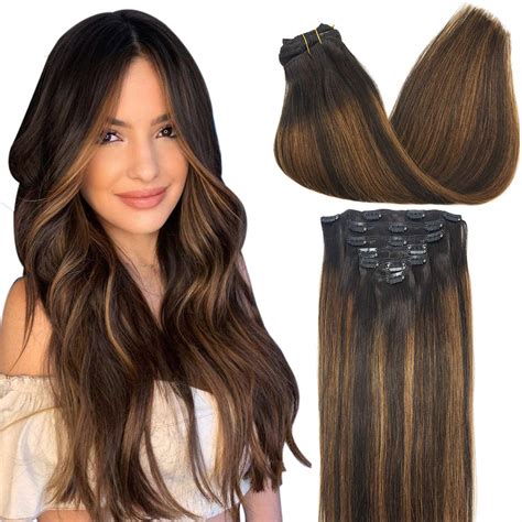 Amazon.com : GOO GOO Hair Extensions Clip in Human hair Balayage Dark ...