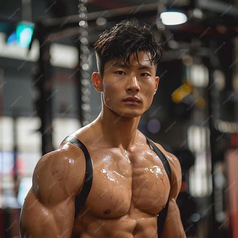Korean Muscle Male Full Body Photo at the Gym | Premium AI-generated image