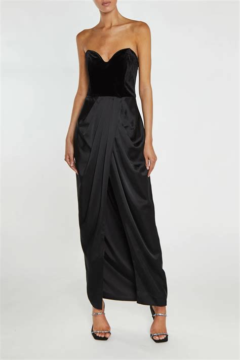 True Decadence Alexis Black Bandeau Draped Maxi Dress