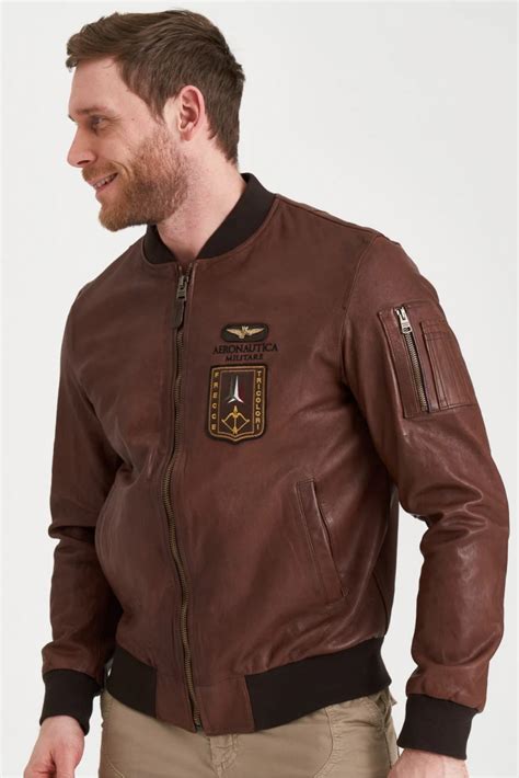 Коричневая кожаная куртка Aeronautica Militare 5257 - купить оригинал в ...