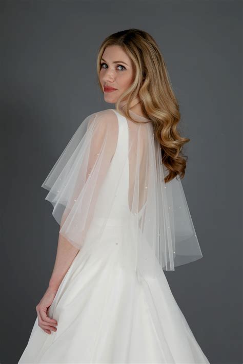 Pearl Scatter Tulle Cape - Emma Bridals