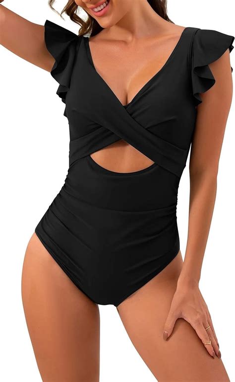 Women's One Piece Swimsuit Ruffle Cutout Bathing Suits Slimming Tummy