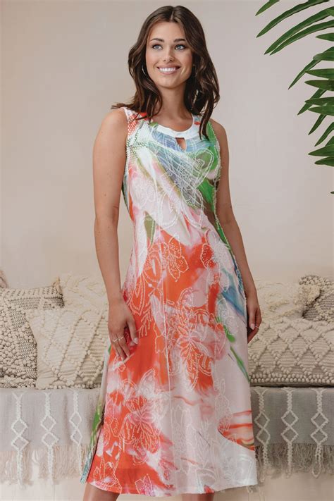 Alison Sheri A43030 White Orange Print Midi Sleeveless Dress – Rouge